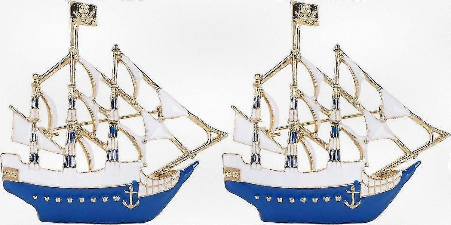 2-Pack Nautical Themed Enamel Pins, Metal Cartoon Lapel Badges for Jackets, Denim, and Backpacks (Blue)