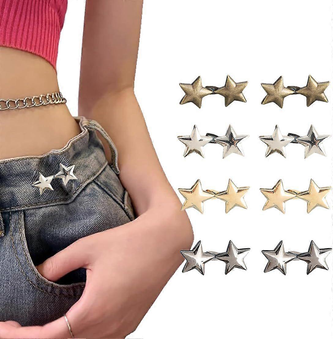 Pant Waist Tightener, 8 Sets Adjustable Pentacle Button for Jeans, Instant Removable Jean Buttons for Loose Jeans, No Sewing Required Pant Clips for W