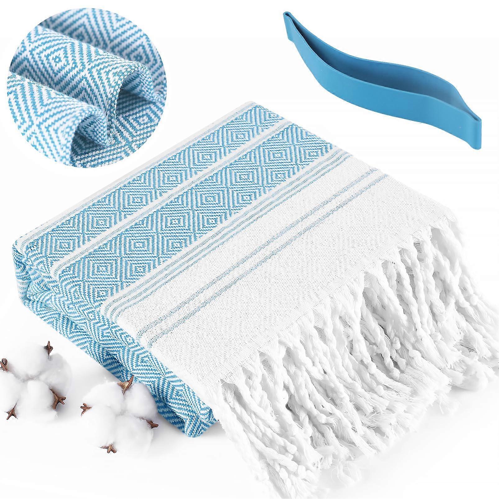 Large Cotton Turkish Beach Towels 74"x38" Quick-Dry Pool Bath Towels Extra Large Adult Travel Accessories Light Blue