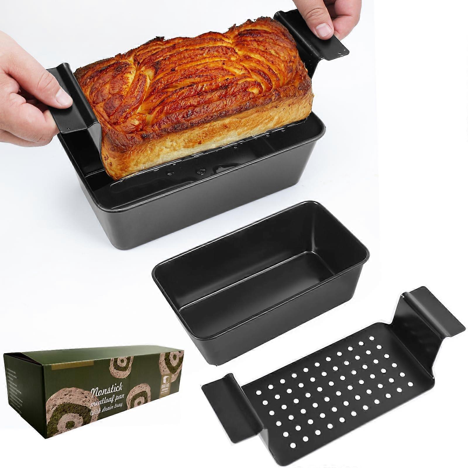 Meatloaf Pan With Drain Tray Nonstick 9.8x5.7 Loaf Pan With Perforated Insert For Easy Removal 4-Piece Bakeware Set