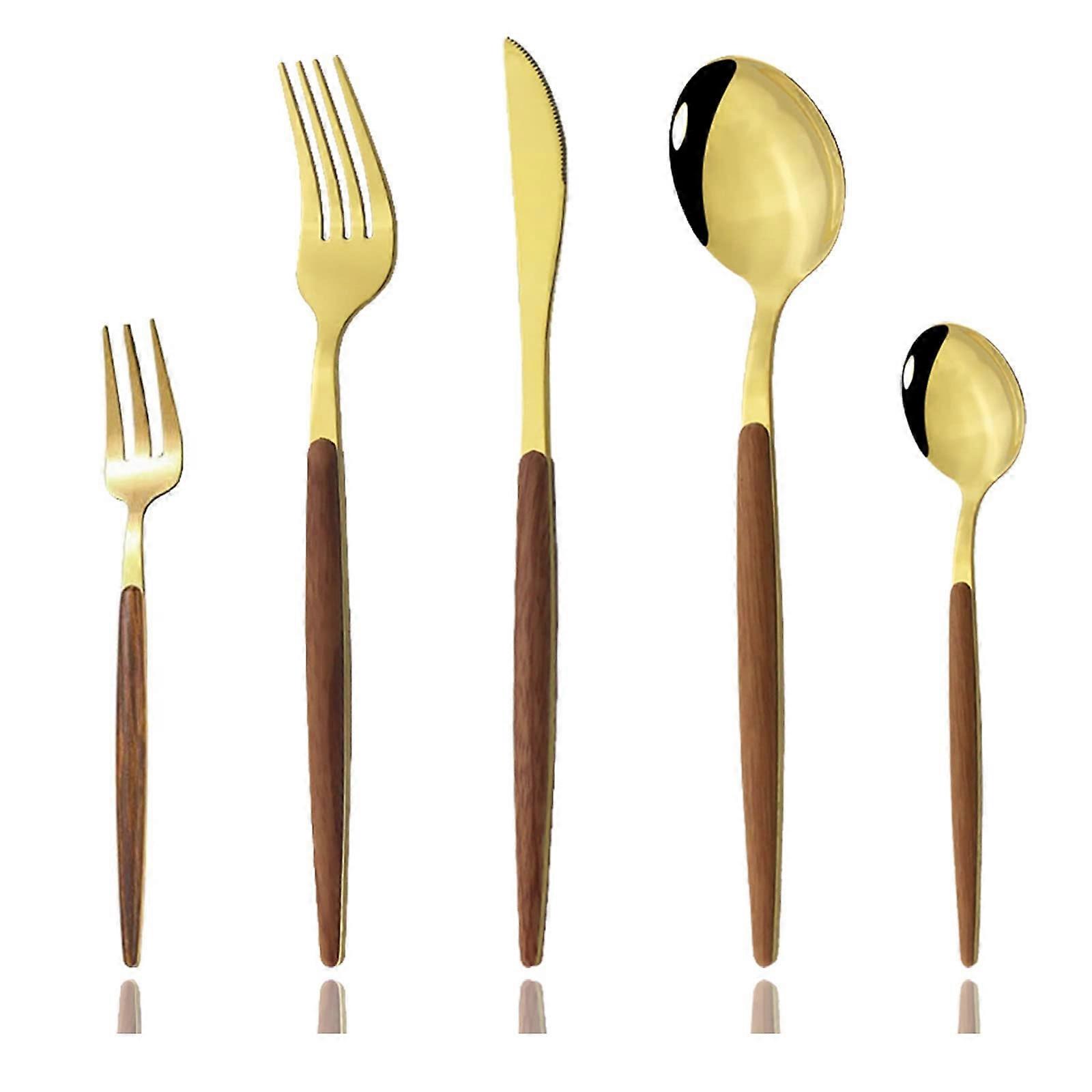 30pcs Stainless Steel Shiny Gold Flatware Cutlery Set Sets Tableware Including Forks Spoons Service for 6