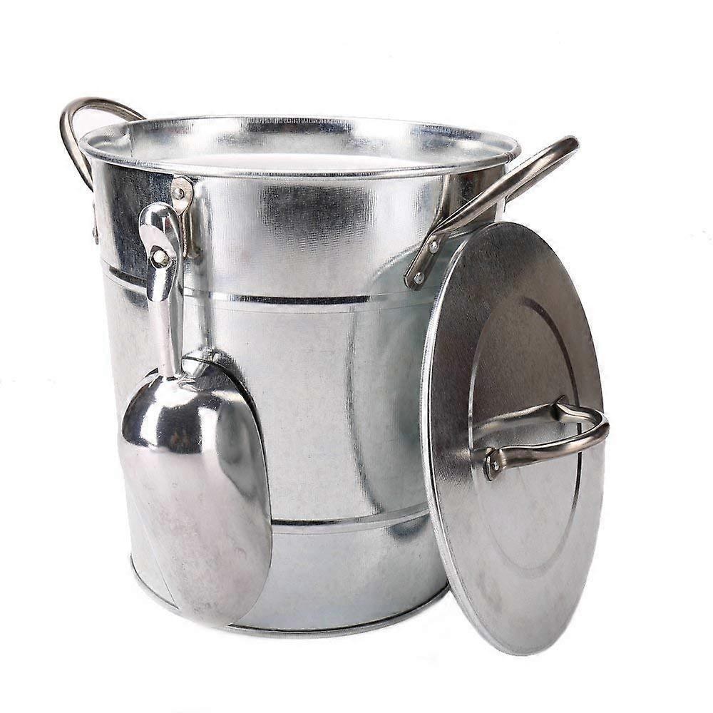 T586 4L Ice Bucket, Silver Metal Galvanized, Double-Walled Insulated With Lid