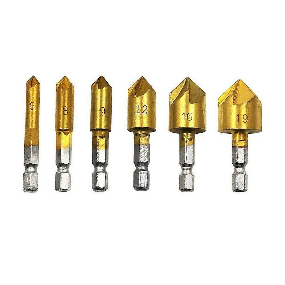 6 PCs Carbon Steel Chamfer Cutter Tool for chamfering, deburring, bore-Hole with 6mm,8mm,9mm,12mm,16mm,19mm