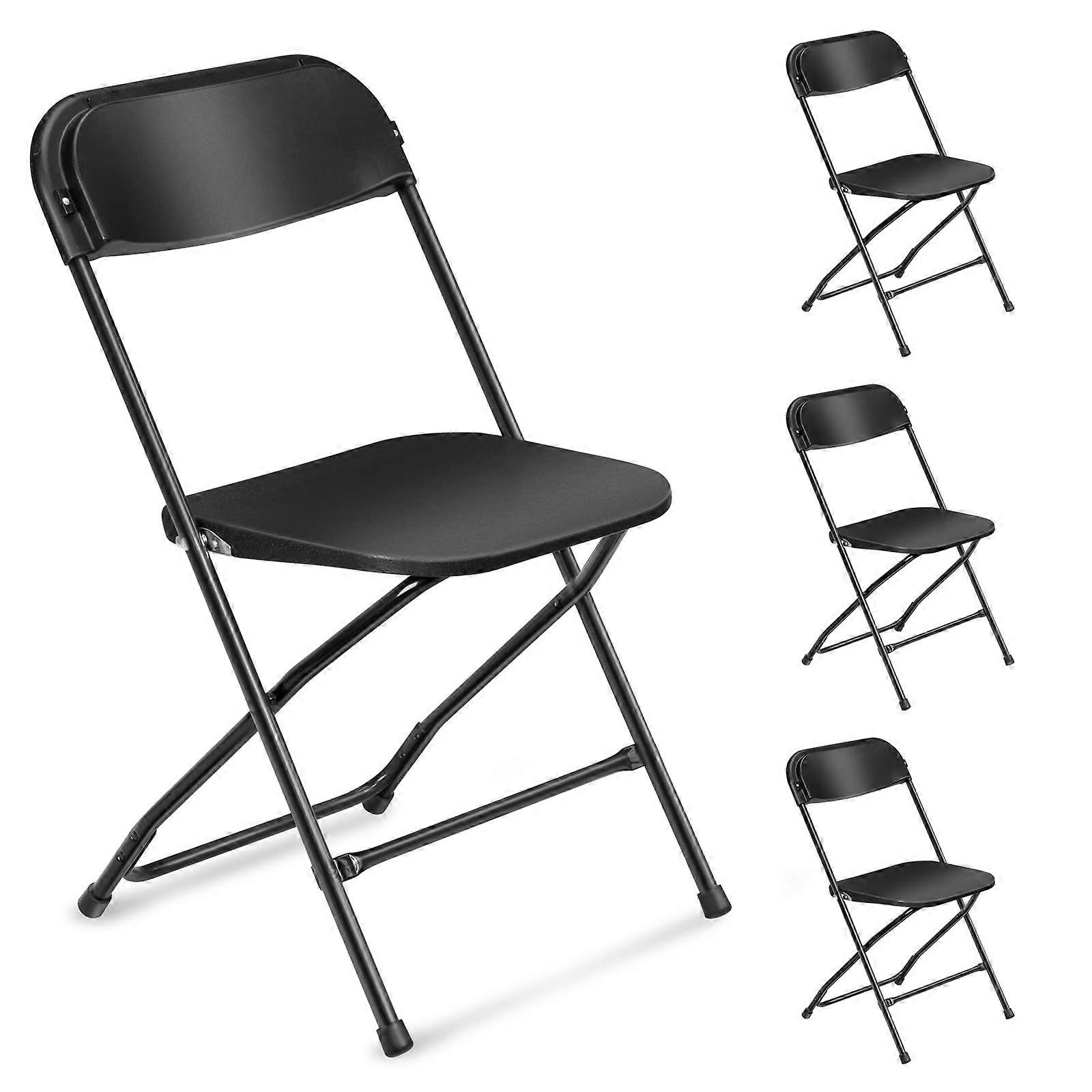 4 Pack Black Folding Chairs, Stackable Plastic with Robust Frame Metal