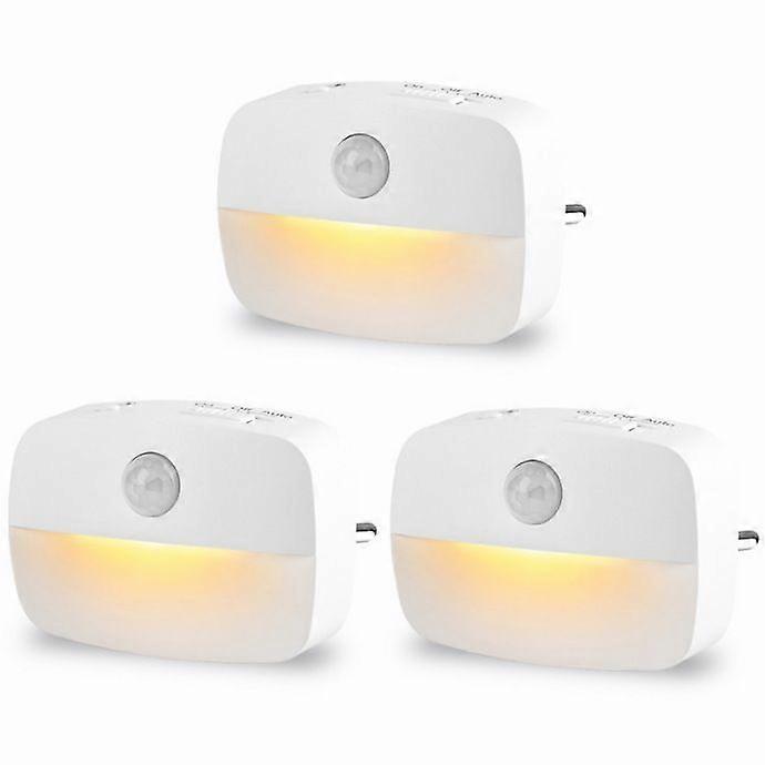 Motion Sensor Night Light Socket - LED Brightness Adjustable Twilight Sensor Warm White for Children's Rooms Bathrooms [3 Pieces]