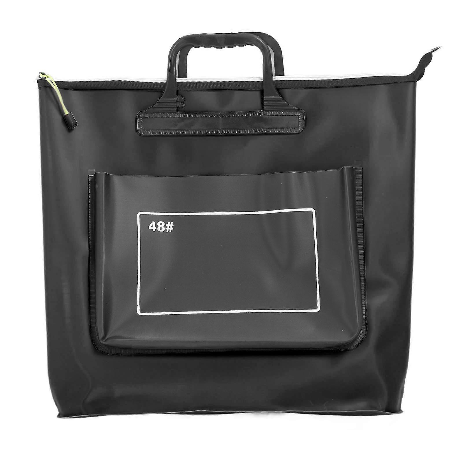Seau à poisson pliable 48 L en EVA épais, étanche, anti-fuite, avec poches latérales zippées et poignées, pour le camping en plein air, noir