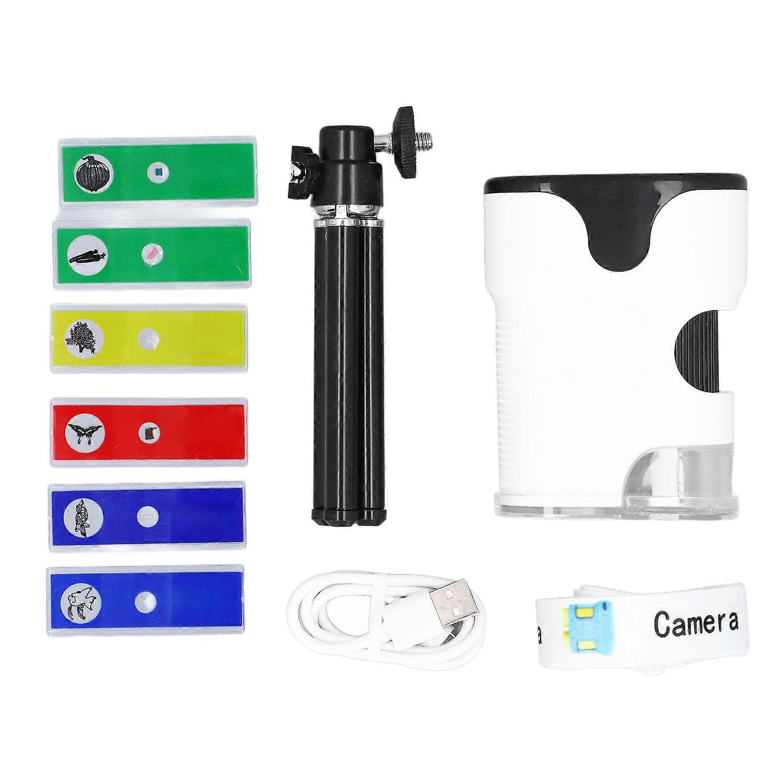 1000X Handheld 2 Inch Color Screen Kids Portable Digital Microscope with FHD 10MP Photo Video Capture Fill Light 6 Sample Slides