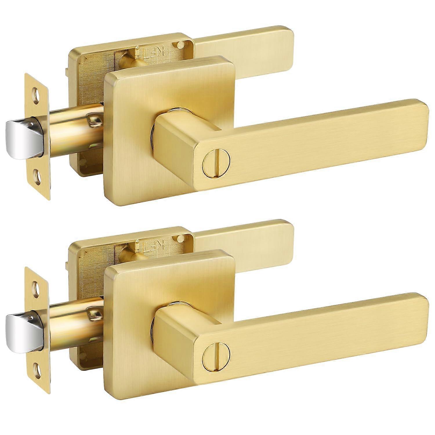 2 Pack Interior Door Knobs, Door Locks for Bedroom, Privacy Door Handles, Gold