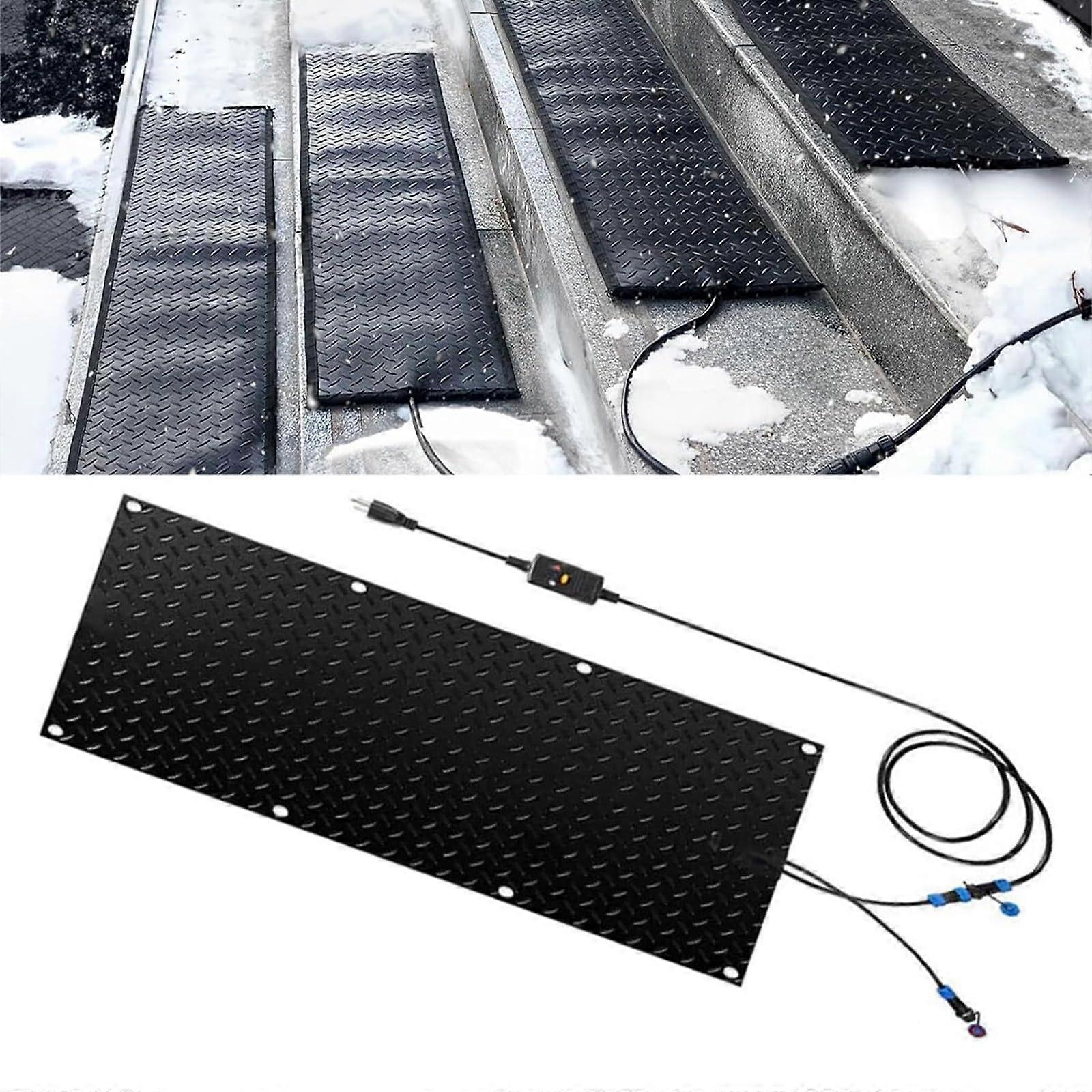 Snow Melting Mats for Outdoor Stairs, Heated Snow Removal Mat 25.4x76.2cm with 2 in/h Melting Speed and Power Cord