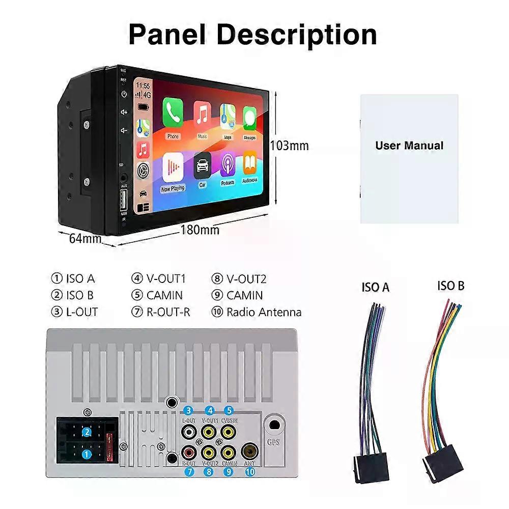 7Inch Carplay Android Auto Player IPS Touch Screen HD Automotive Multimedia Car MP5 Player USB FM Bluetooth TF Card 2 Din Stereo