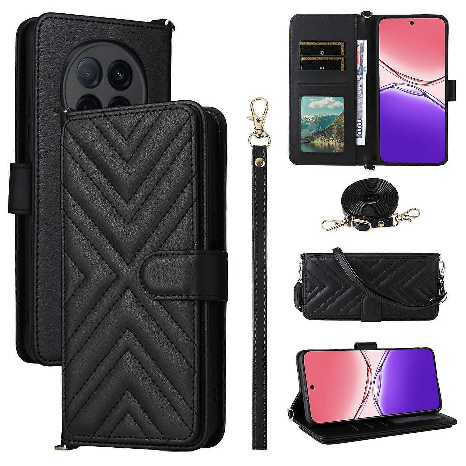For Oppo F29 Pro 5G (Global) A5 Pro 5G (China) Wallet Case with Shoulder Wrist Strap Leather Phone C