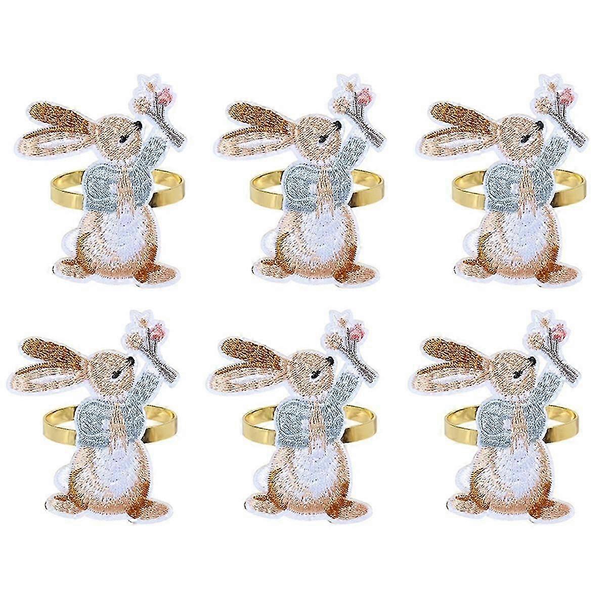 6PCS Easter Napkin Rings, Easter Designed with Bunny ,Holiday Napkin Holders for Dining Easter Part