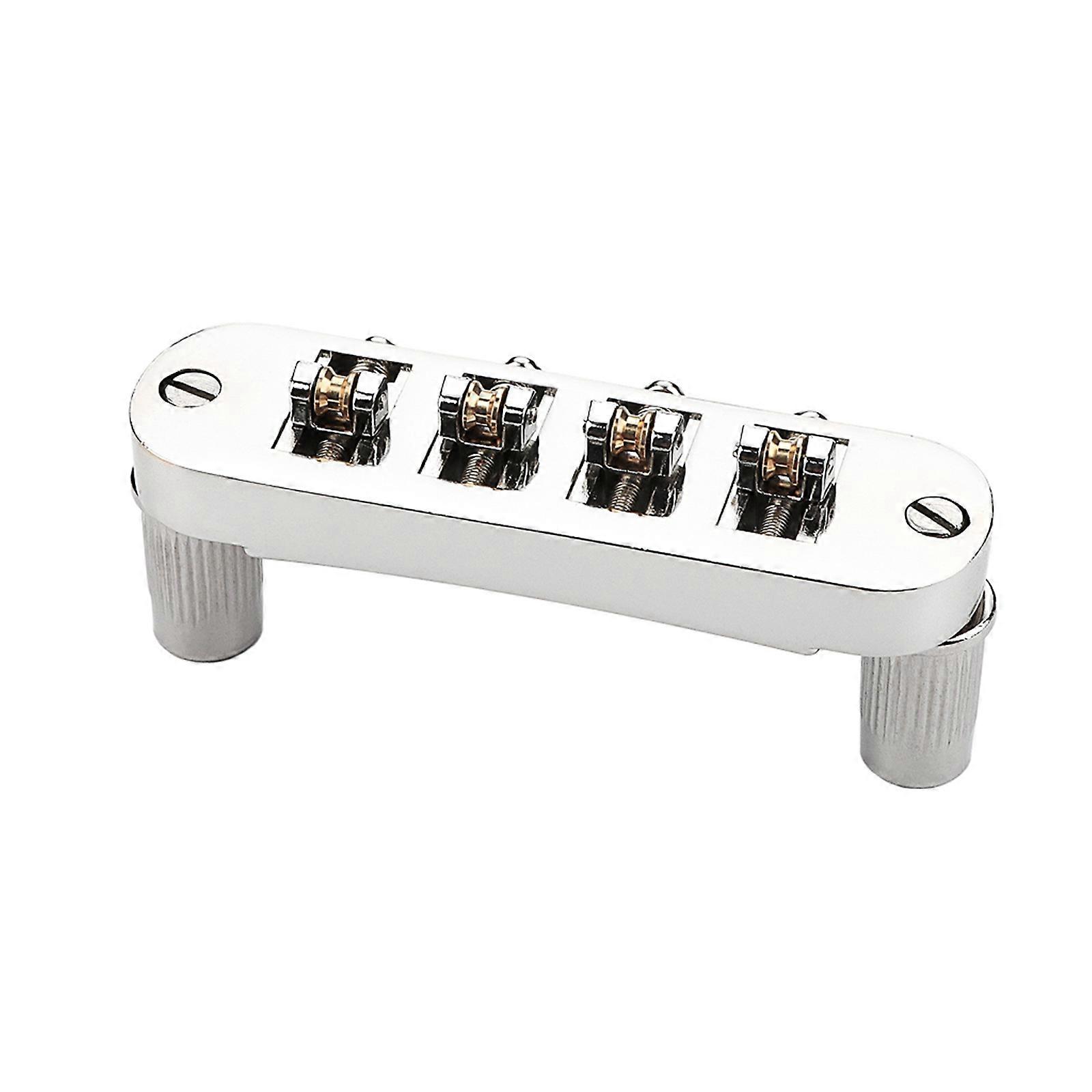 4 String Electric Guitar Bridge Metal Roller Saddles Guitar Bridge 15mm String Spacing Replacement Guitar Bridge