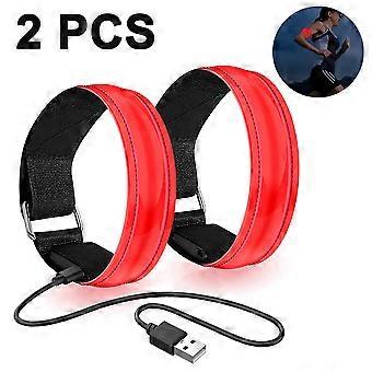 2-pakning løpelys for løpere oppladbart LED-armbånd reflekterende løpeutstyr, LED-lysbånd for joggere syklister turgåere-rød
