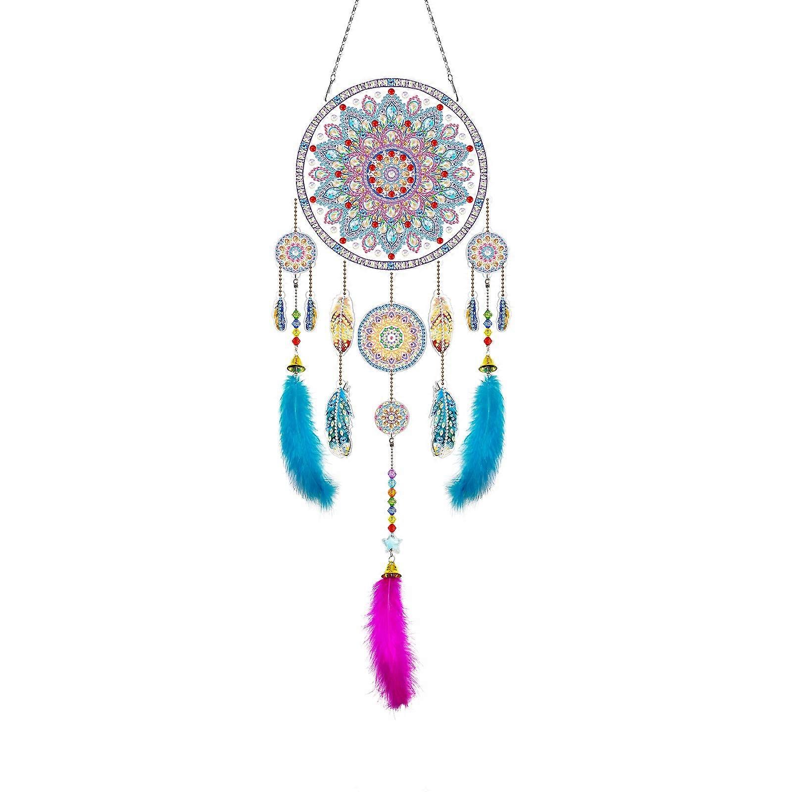 DIY 5D Diamond Painting Dream Catcher Kits for Adults Crystal Rhinestone Dreamcatcher with Colorful Feathers, Beads Colorful Mandala