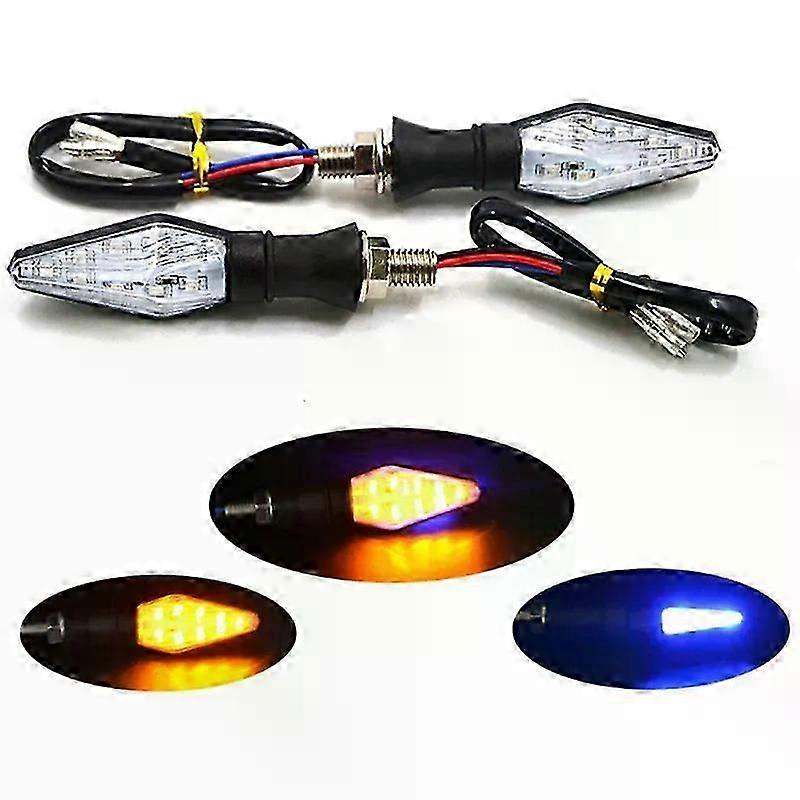12 Leds Amber+blue Motorcycle Turn Signal Indicator Light Blinker Universal Dc 12v