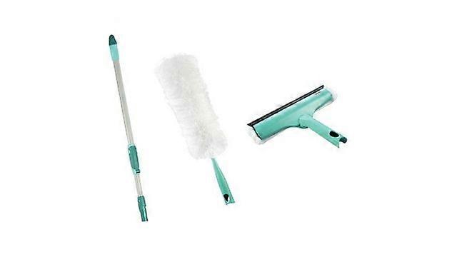 Leifheit set window cleaning dry & wet with telescopic handle - duster XL - window squeegee 3 in 1 - click system