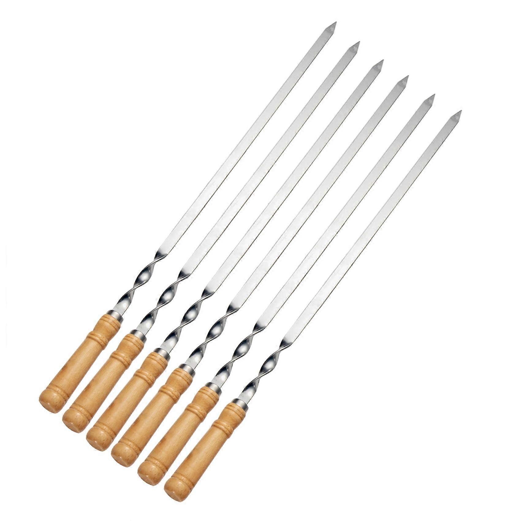 54 cm Adana Barbecue Skewers, Reusable Stainless Steel Barbecue Skewers, Kebab Skewers with Wooden Handle (Pack of 6)