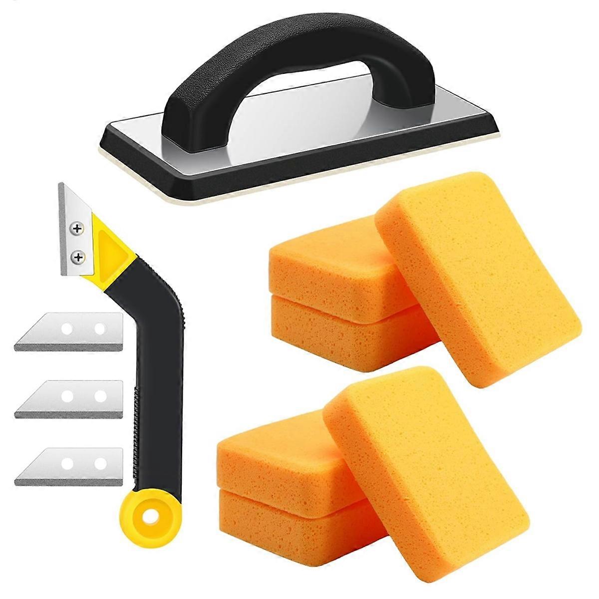 Grout Float Set 6 Sponges, Bevel Tile Saw Band 3 Blade Replacements, Removal Tool for Brick, Plaste