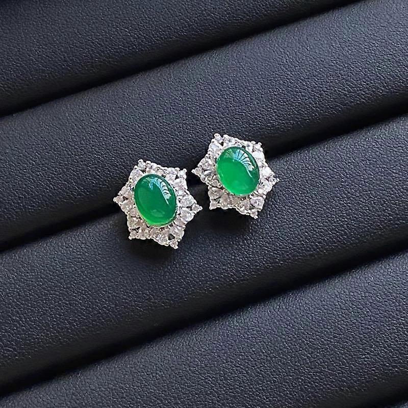 BELLA BOX Hexagon full of diamonds natural ice through green agate chalchalet as emerald oval egg face with all the wedding earrings