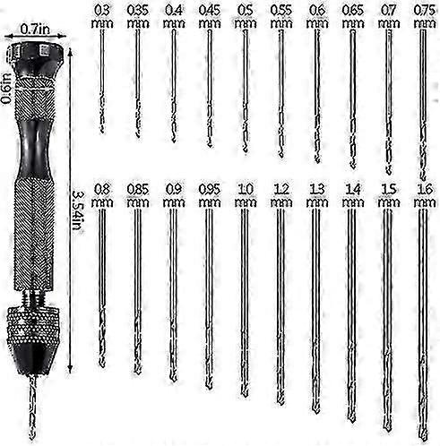 21-Piece Precision Pin Vise Set with Hand Drill & 20 Micro Drill Bits (0.3-1.6mm) for Model Making, Jewelry