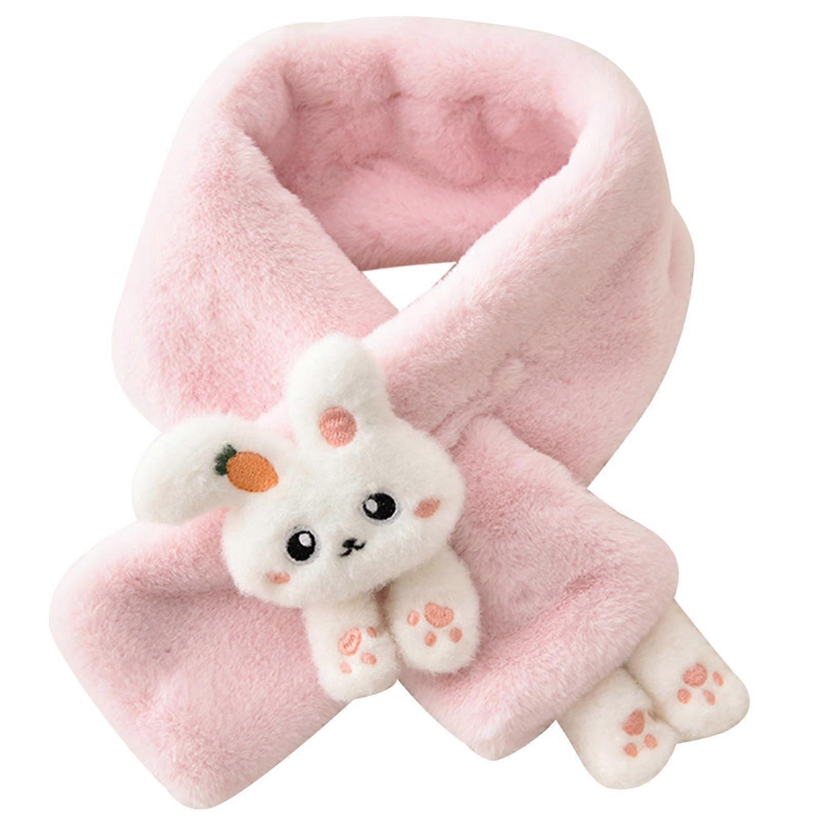 Scarf, Winter Warm Thicken Scarfs Cartoon Shape Faux Plush Cross Collar Scarf Shawl Lovely Warm Soft Scarf Scarf(Light Pink)