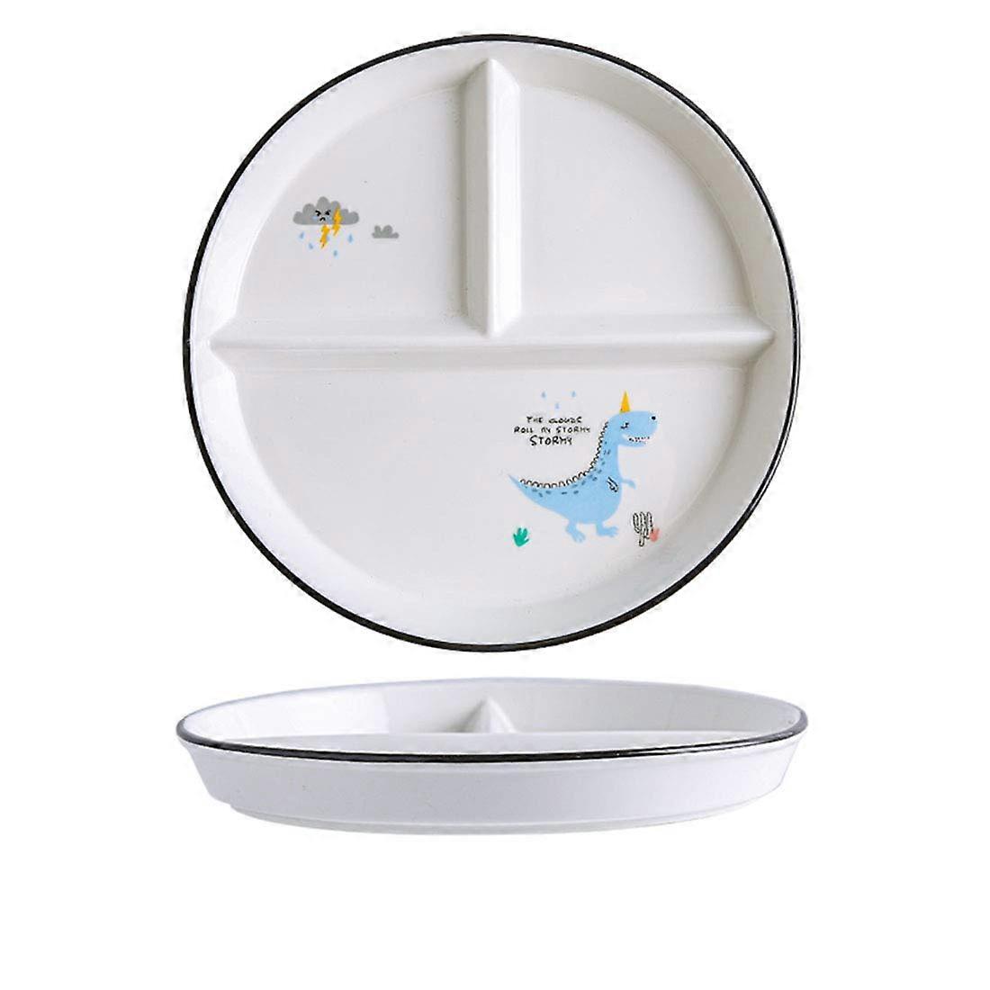 Ceramic Dinosaur Portion Control Plate, 8 Inch Divided Dessert and Salad Plate, Blue Color, Rational Eating Design