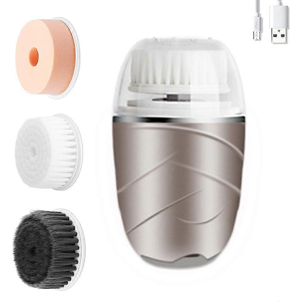 Sonic Vibrating Facial Cleansing Brush - 3 Brush Heads With 3 Modes, Waterproof, Smart Timer, Wireless Charging-Gold