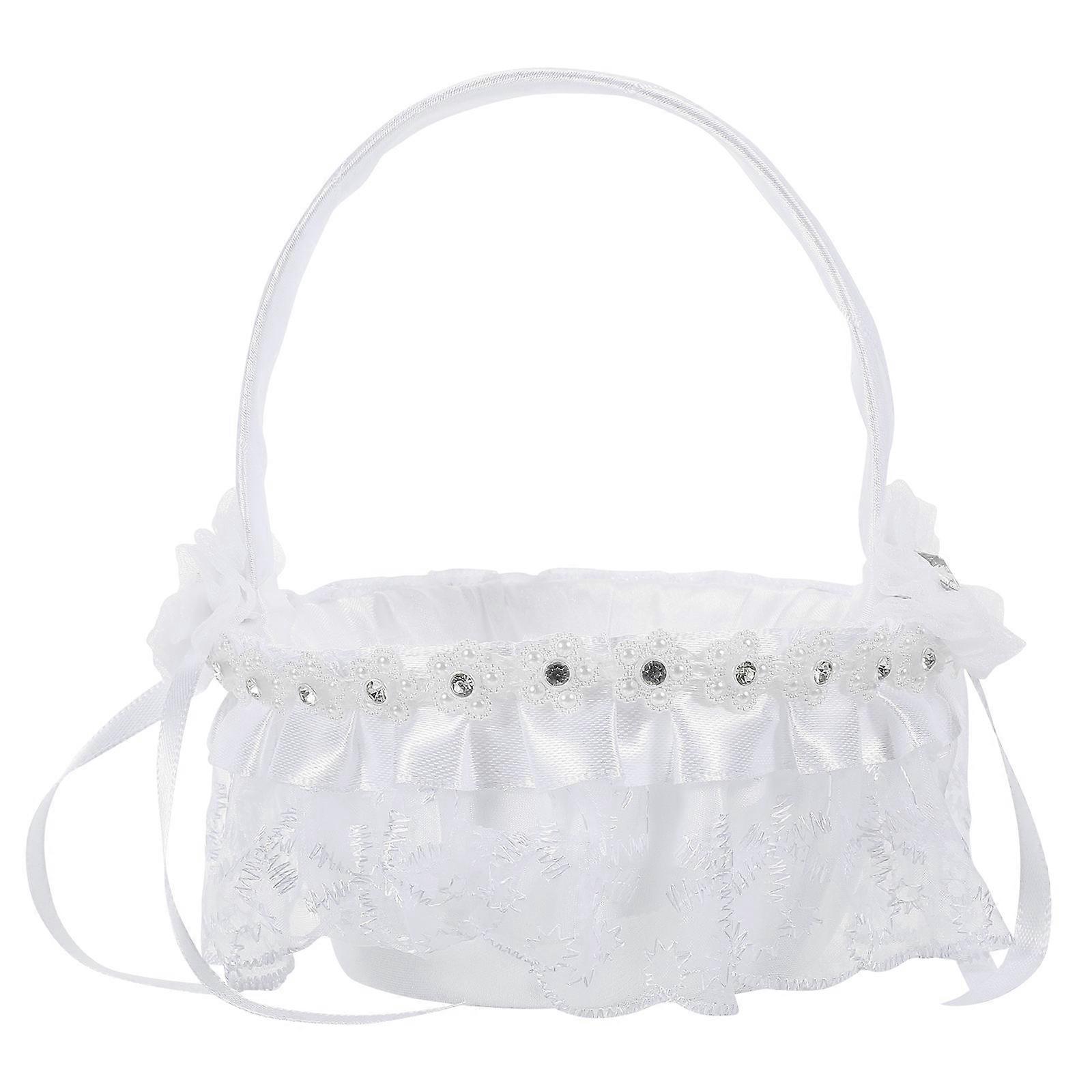 Lace Flower Girl Basket with Handle for Wedding Ceremonies – Lightweight, Reusable Mini Petal Holder for Charming Floral and Religious Event Decor