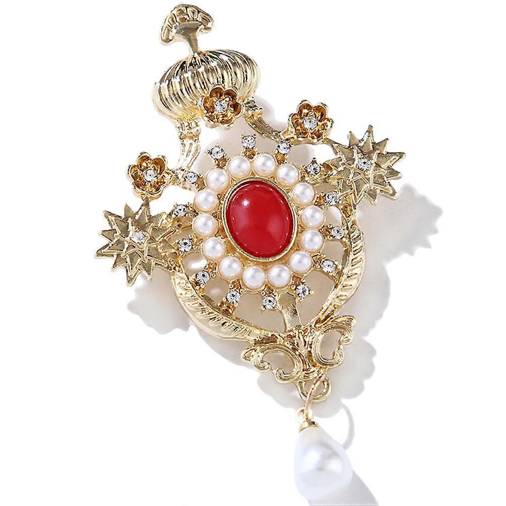 Brooch for Women Vintage Crown Pearls Brooch Pin Clothing Accessory Party Decorative 1Pcs