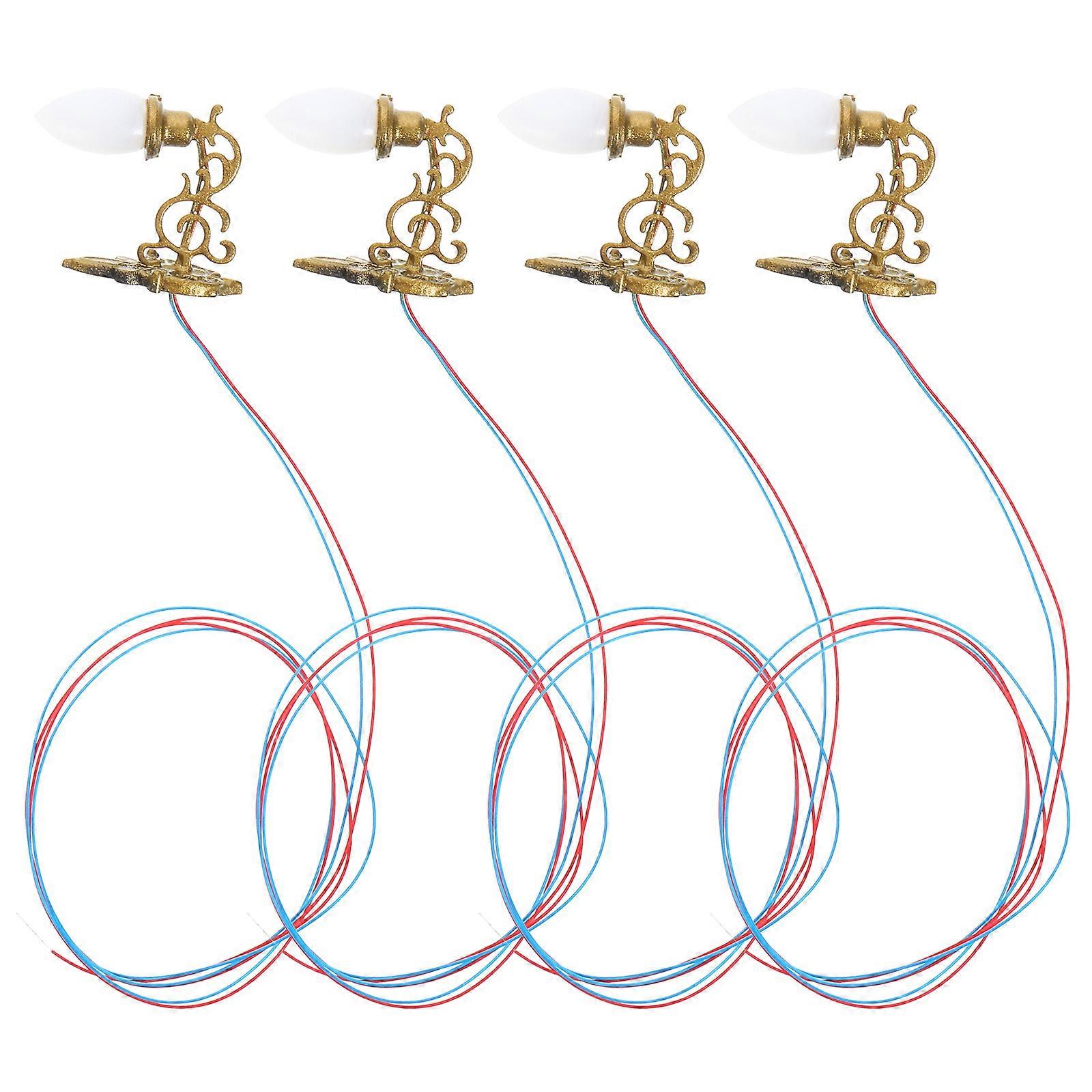 Miniature Wall Lamp Model Simulated Wall Lamps Hobbyists Compact Size Gold Warm Yellow Light 1.7X2CM 4Pcs