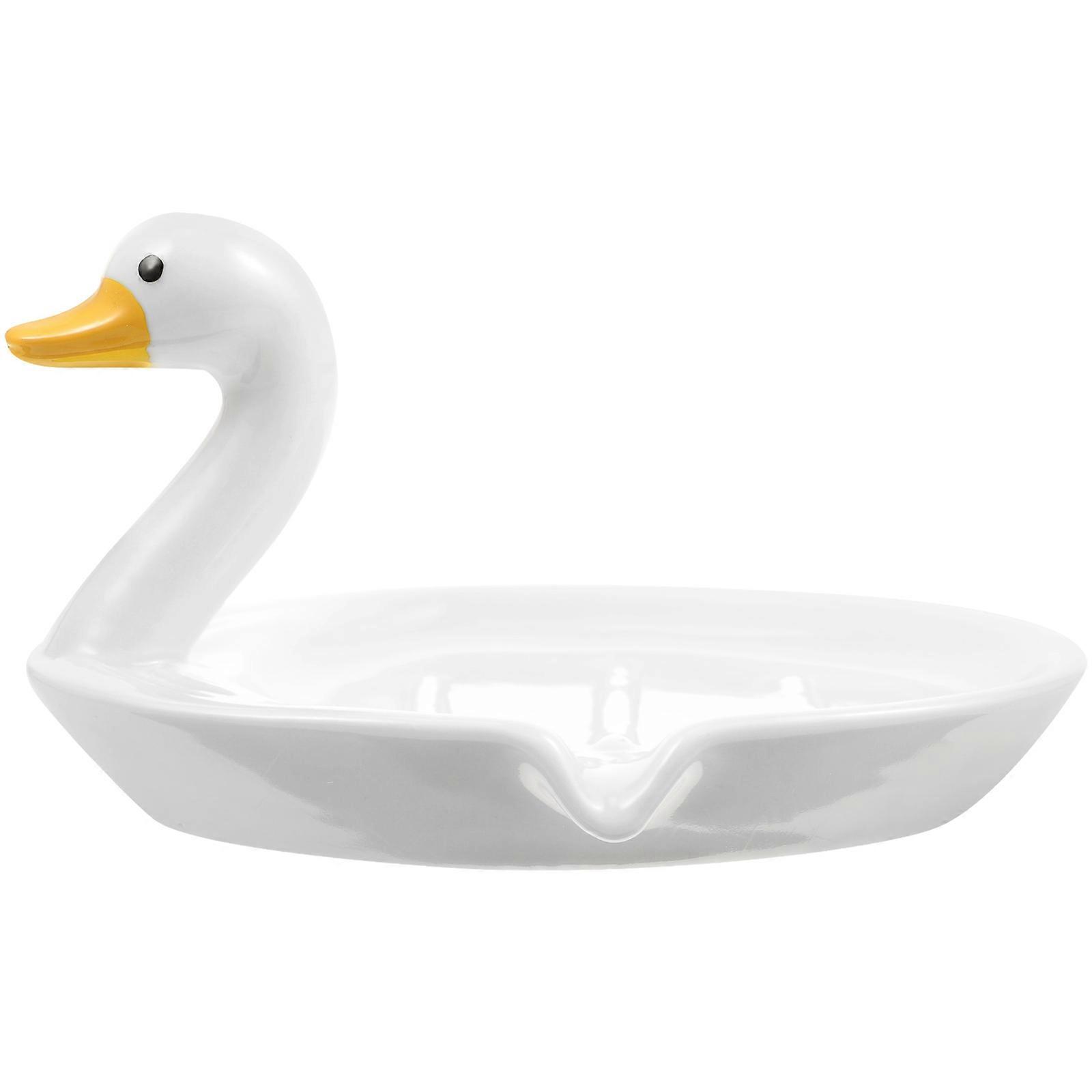Cute Duck Shaped Ceramic Soap Dish with Self Draining Design for Bathroom Sink – Compact, Easy to Clean Soap and Sponge Organizer for Home Use