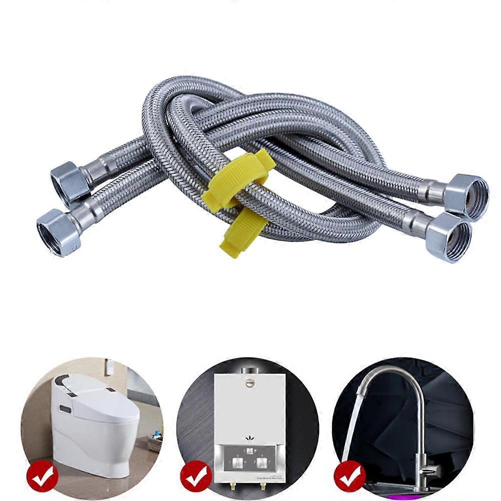 Flexible Water Heater Hose Connector Silver 60cm -Resistant Swivel Nut Connectors 2Pcs