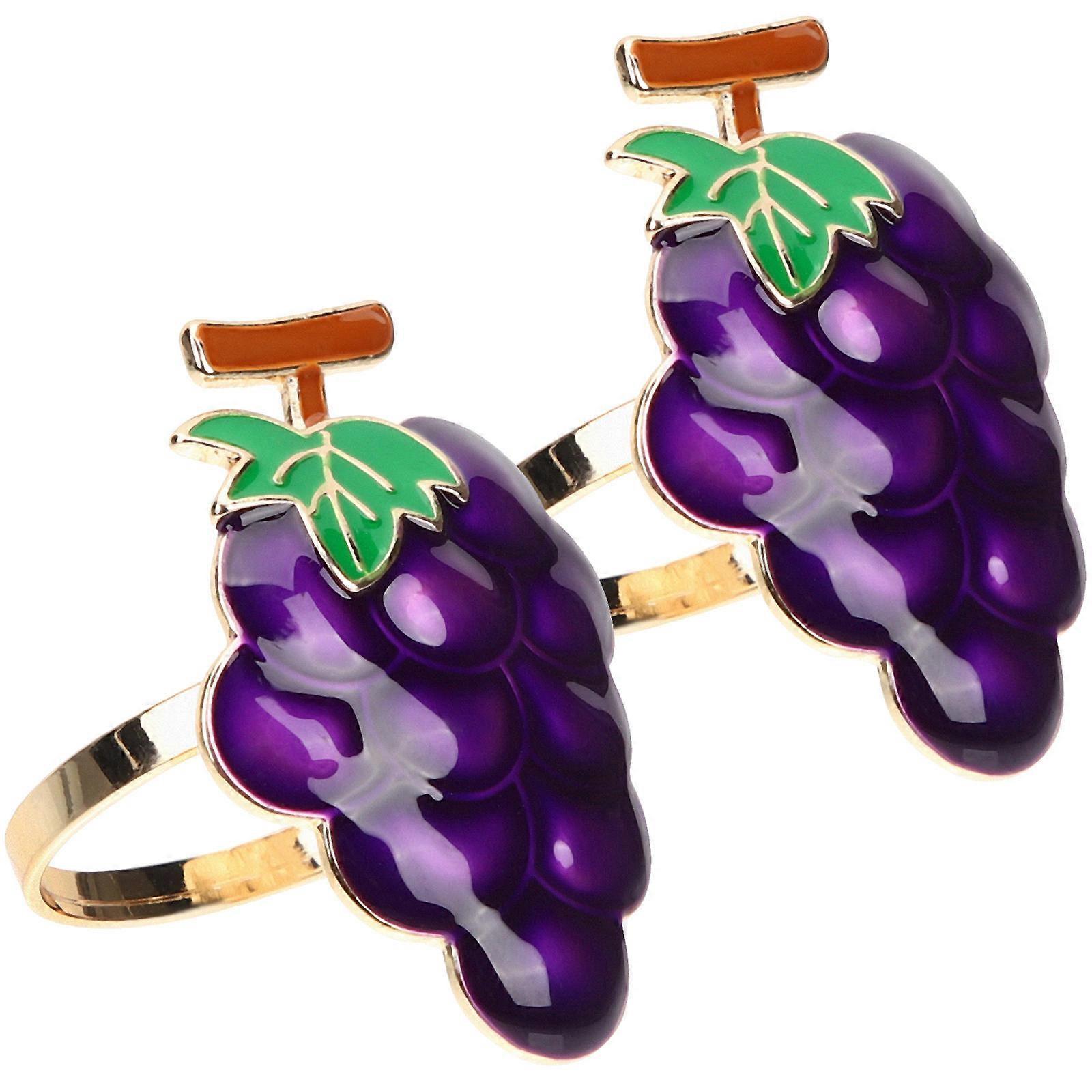 Napkin Ornament Grape Pattern Dinning Napkin Ring Holder Purple 5x3.6cm 2Pcs