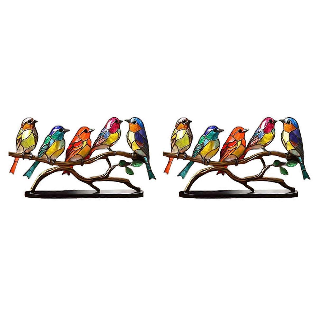 Stained Glass Birds on Branch Desktop Ornaments,Double Sided,D