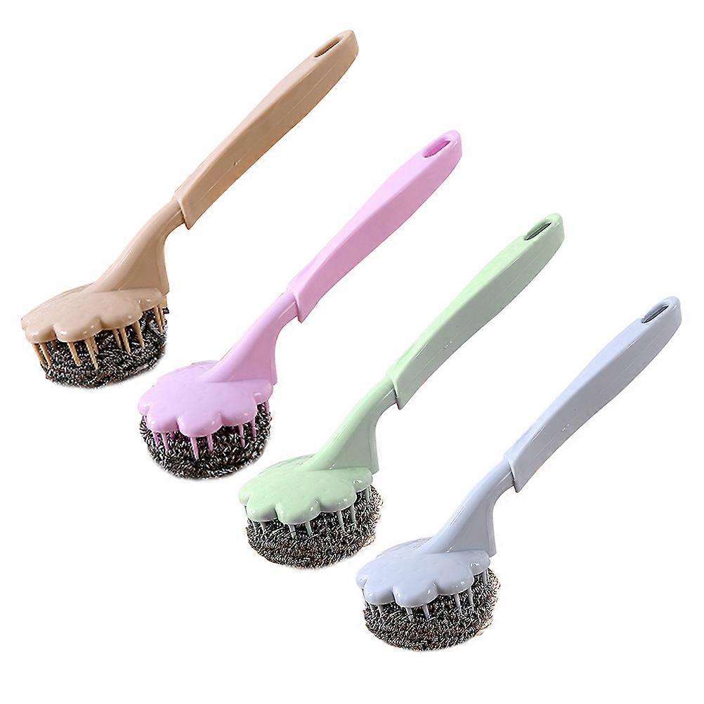 Escova de limpeza com esfera de aço e cabo para uso na cozinha, pacote com 3 peças