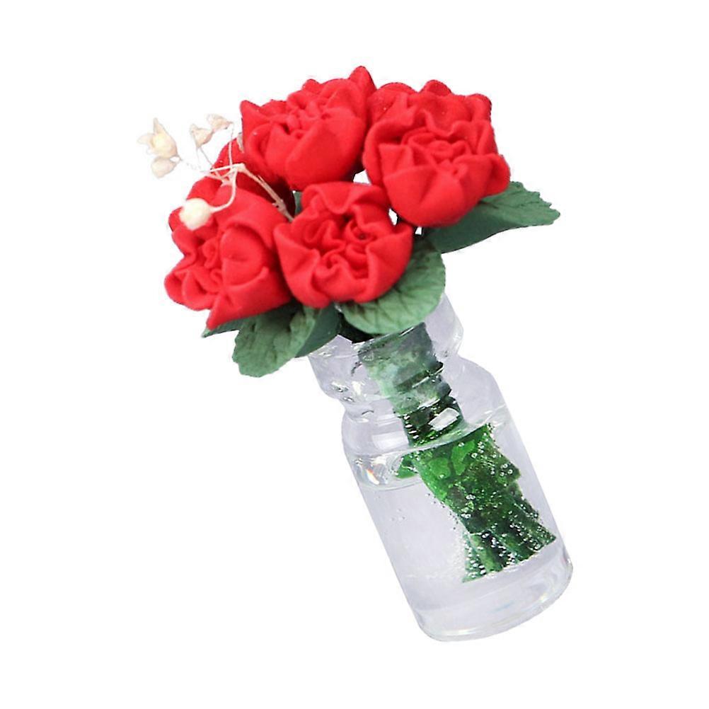 Mini Rose Bonsai Model Mini House Rose Ornament Hobbyists Red Resin 1Pcs