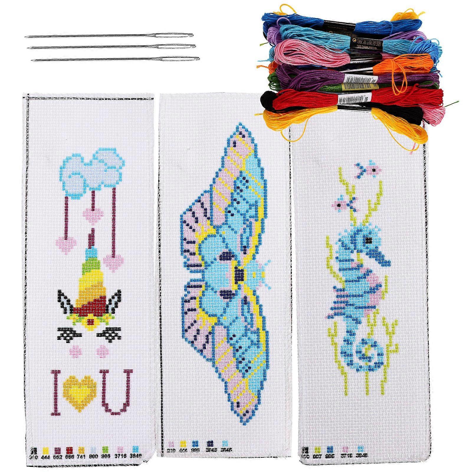 Diy Bookmarks Embroidery Craft Set Polyester 23X8cm Reading Crafting Diy Enthusiasts Embroidery Bookmarks 3Sets
