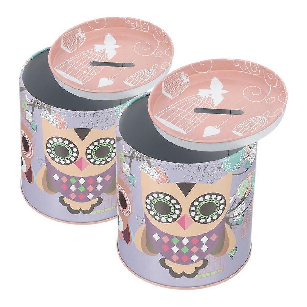 Cute Piggy Bank Owl Coin Jar Tinplate Educational Tool Money Organization 9.90X8.60X8.60CM 2Set
