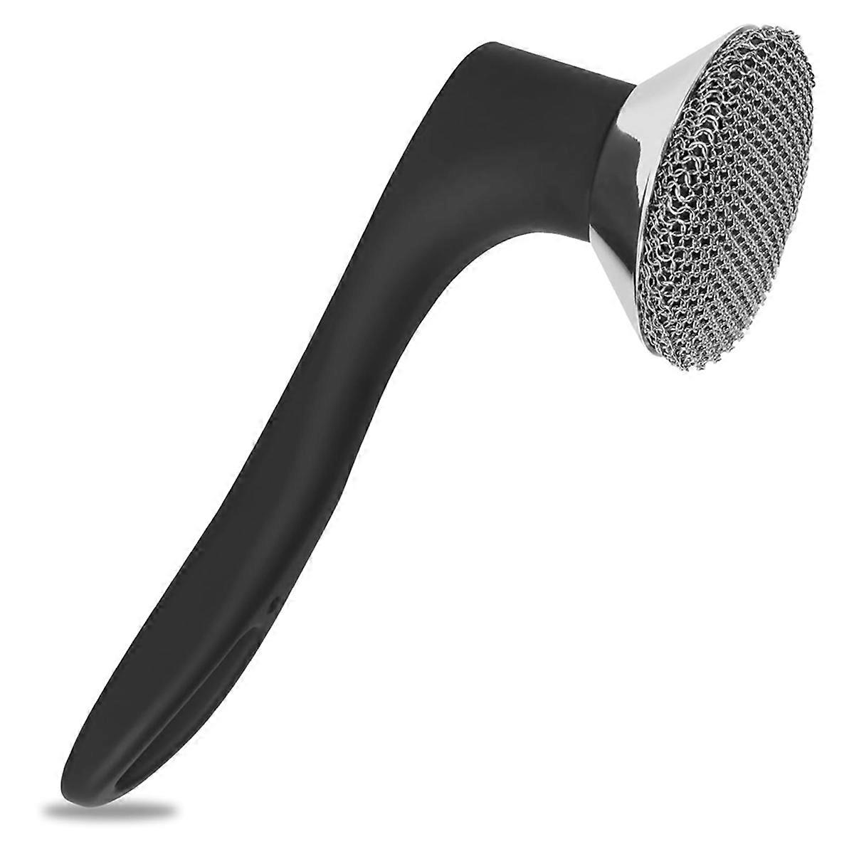 Cast Iron Scrubber, Stainless Steel Chainmail Scrubber with Silicone Handle, Welded Fine Chain Mail