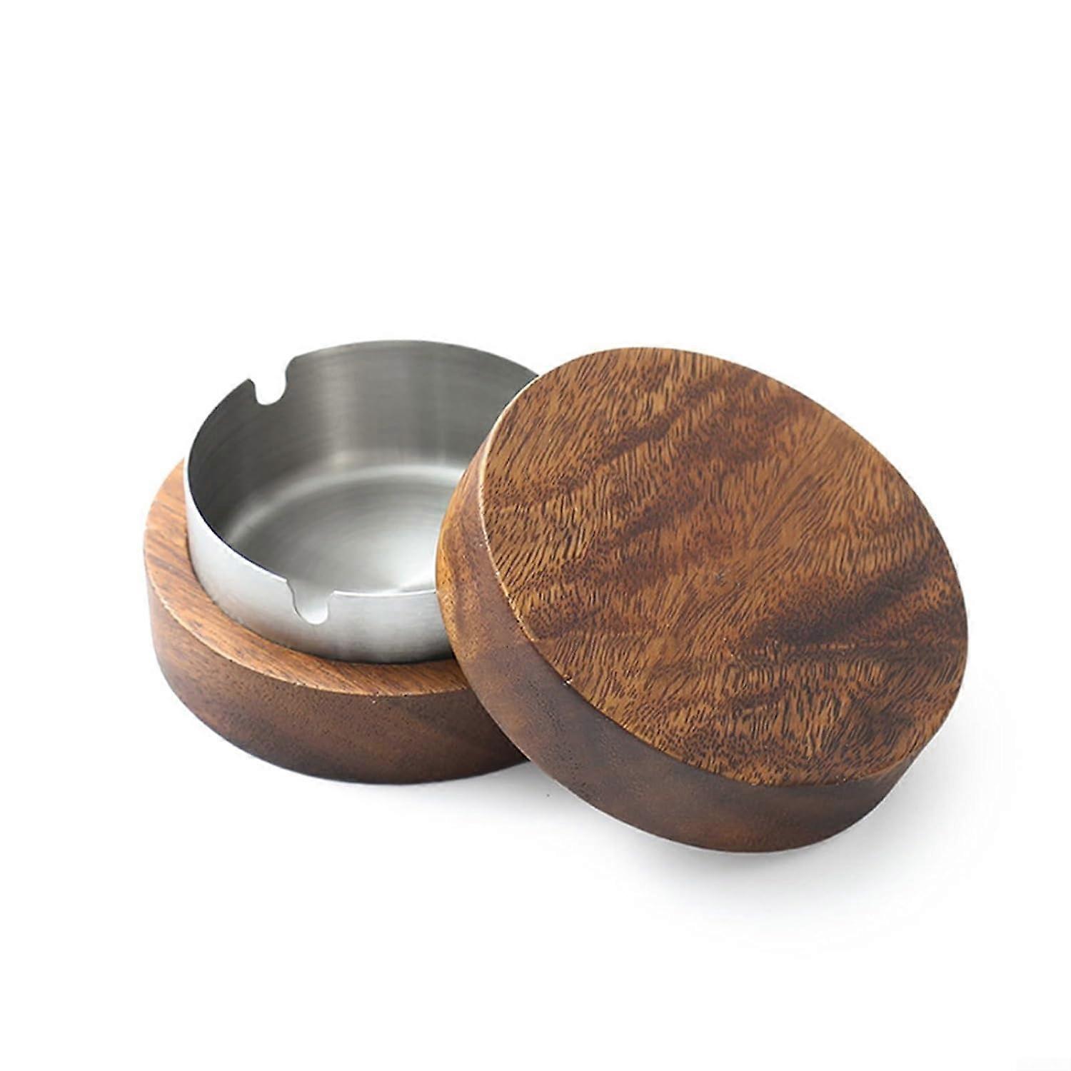 Stainless steel and walnut ash storage tray with lid, suitable, windproof
