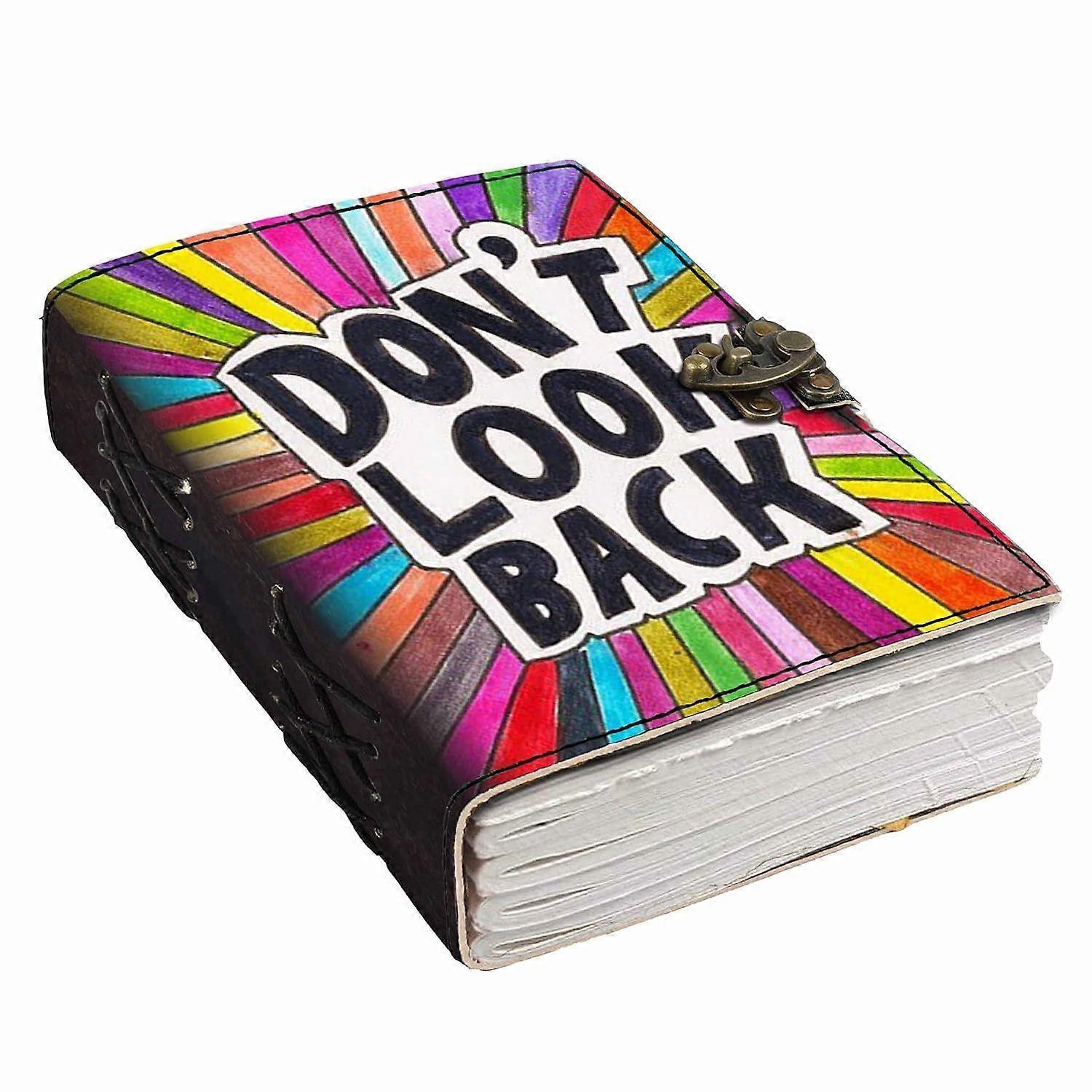 Leather Don't Look Back Quote Printed Blank Pages Journal Diary for Personal & Office Use Planner Blank Diary (7 x 5 Inch)