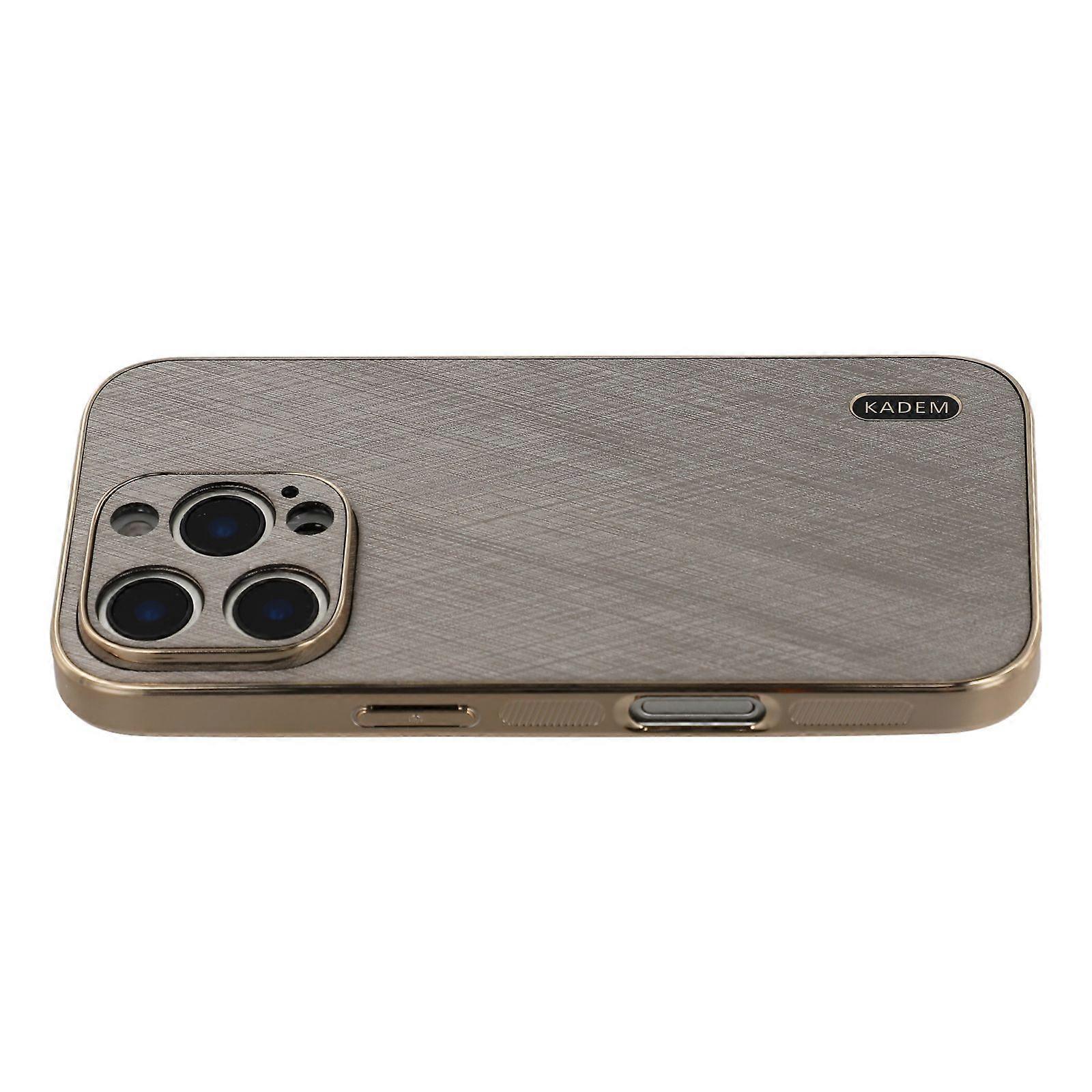 غطاء حافظات KADEM لهاتف iPhone 16 Pro غطاء خلفي للهاتف مطلي بالكهرباء نسيج حريري PU + TPU - ذهبي