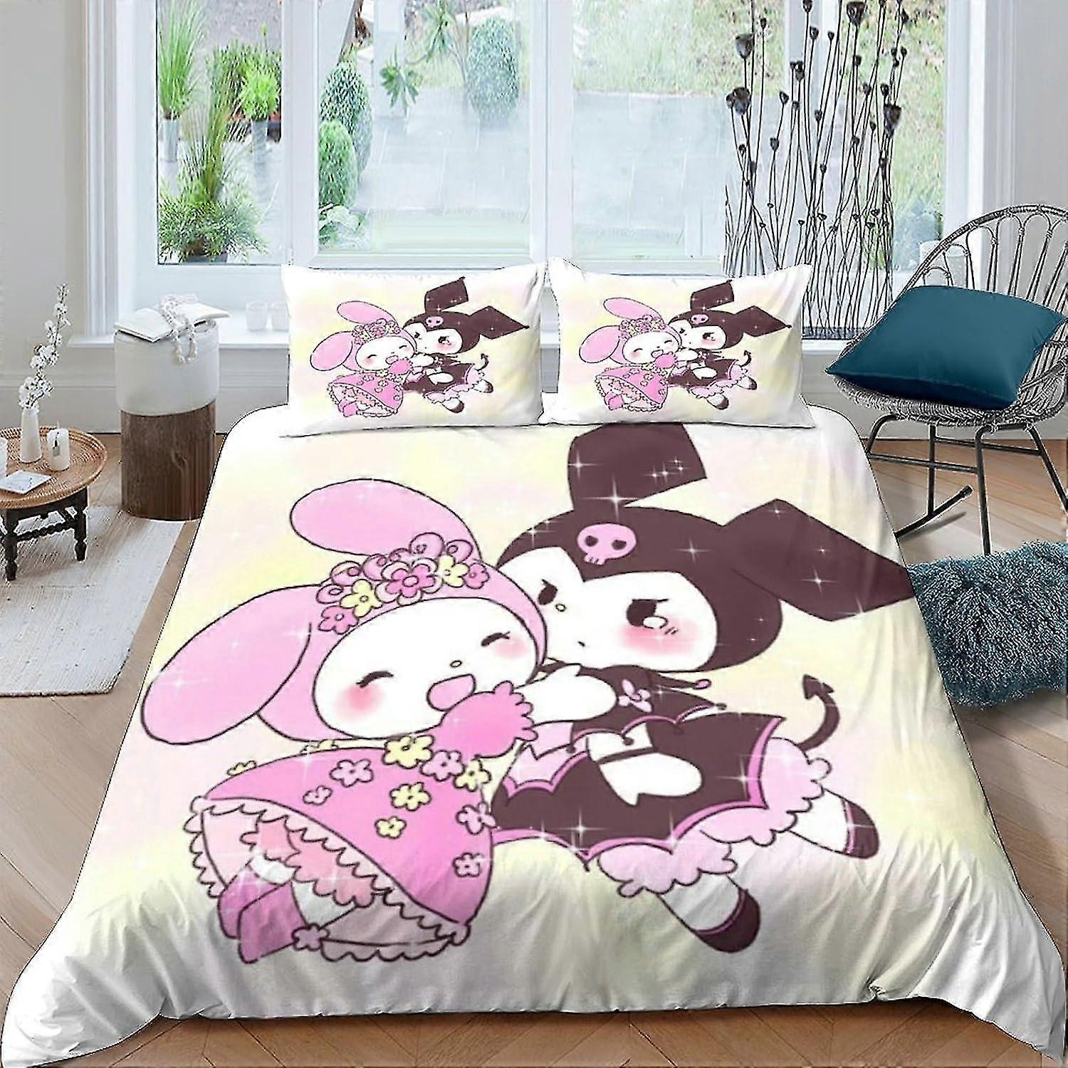 Conjunto de capa de edredom com personagens de anime impressos em 3D para meninos e meninas, inclui fronhas e fecho de zíper