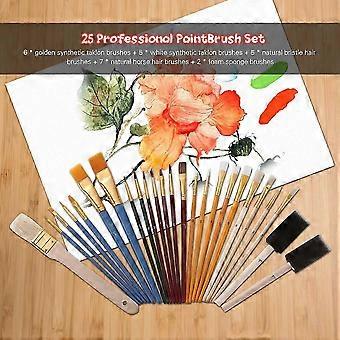 25Pcs Paint Brushes Set PaintBrushes Starter Kit Includes Taklon/ Bristle/ Horse Hair Brushes and Sponge Brushes for Acrylic Oil Watercolor Gouaches P
