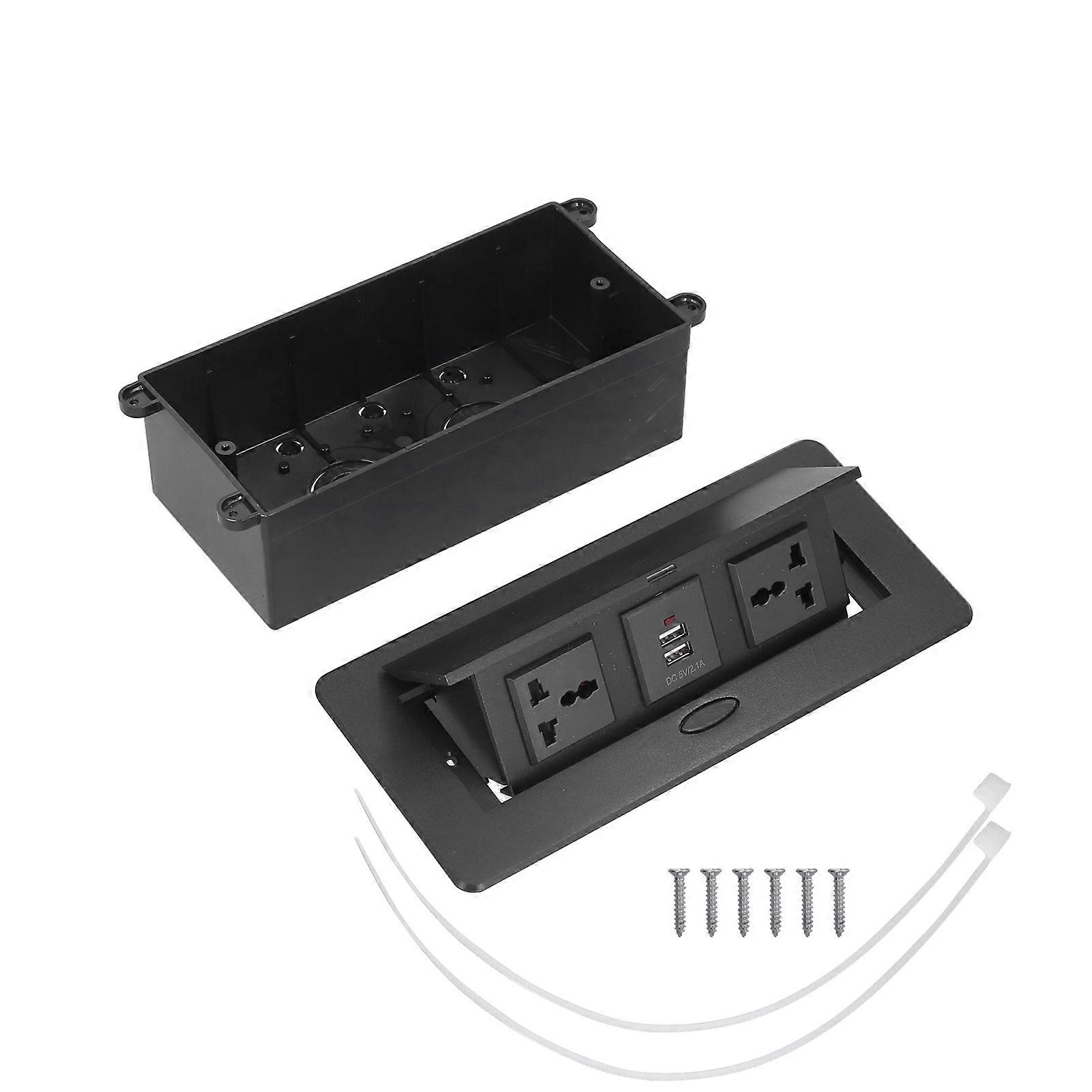 Table Pop Up Socket Dual USB Power Outlet Strip Hub Connection Box 250V J29 for Home Office