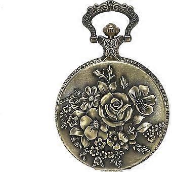 ZENGO Retro Blume durchbrochene Abdeckung Quarz Taschenuhr mit Kette Halber Jäger Taschenuhren für Frauen mit Box, für den Muttertag