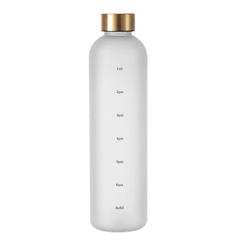 1L Water Bottle With Time Marker Leakproof Frosted Plastic White