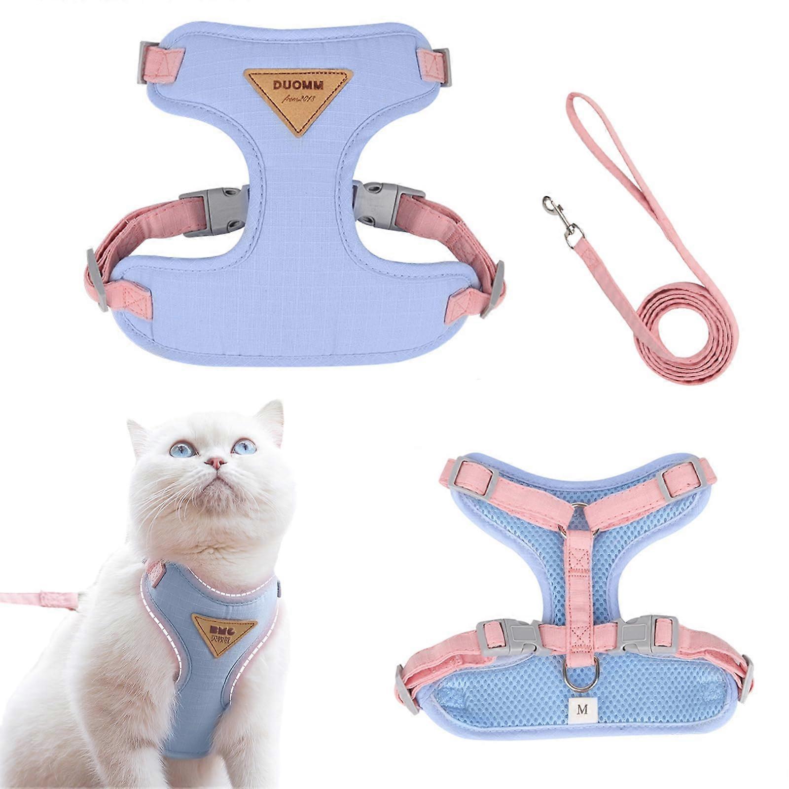 Cat Harness with Lead for Cats and Puppies, Adjustable Escape Proof Chest Harness, Blue Color, Size M