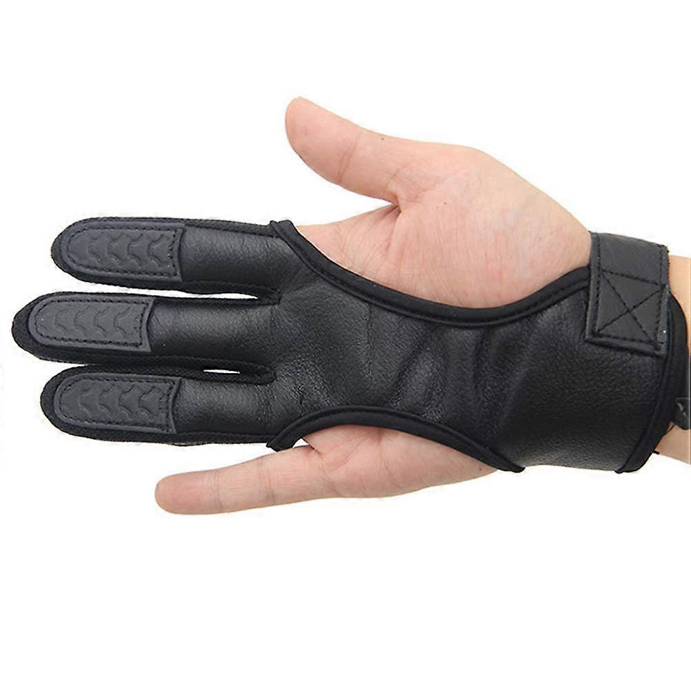 3 Finger Gloves Archery Gloves Leather Gloves Finger Protection (XL Black)